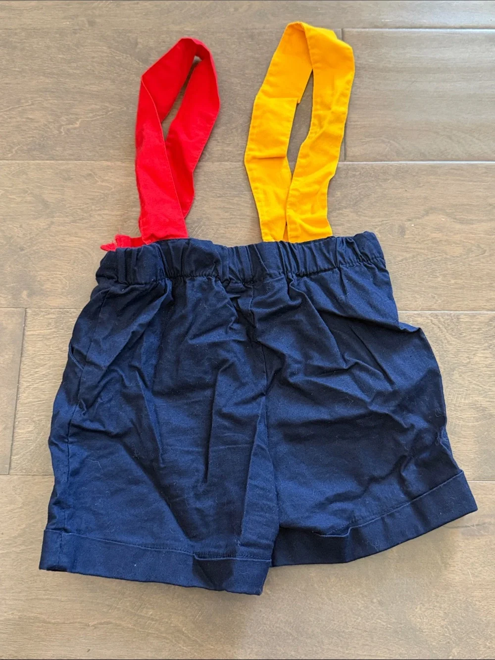Vintage Pooh Navy Shorts with Red & Yellow Suspenders
